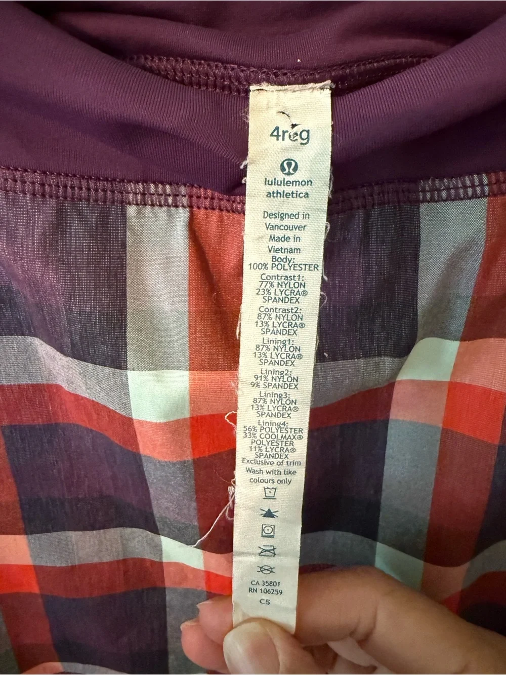 Lululemon athletica Purple Red Checkered Plaid Skirt Size 4